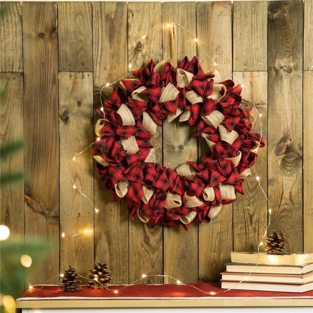 Plaid Fabric Wreath in Red