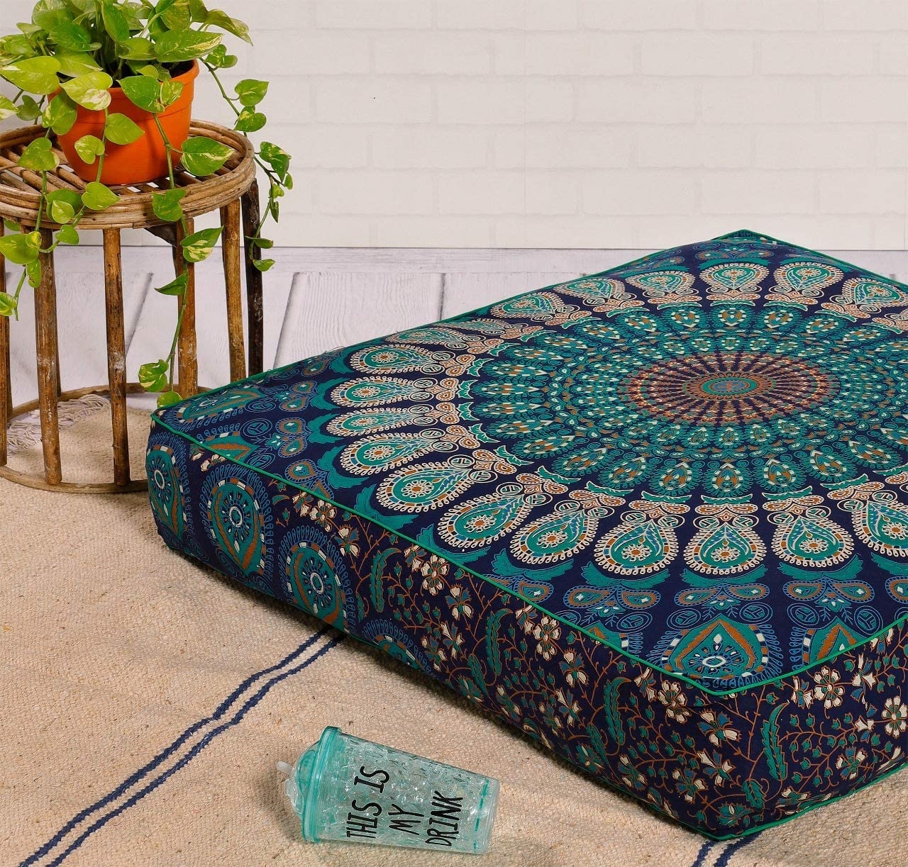 Popular Handicrafts Indian Hippie Mandala Floor Pillow Cover Square Ottoman Pouf Cover Daybed Oversized Cotton Cushion Cover with Heavy Duty Zipper Seating Ottoman Poufs Dog-Pets Bed 35" Tarqouish