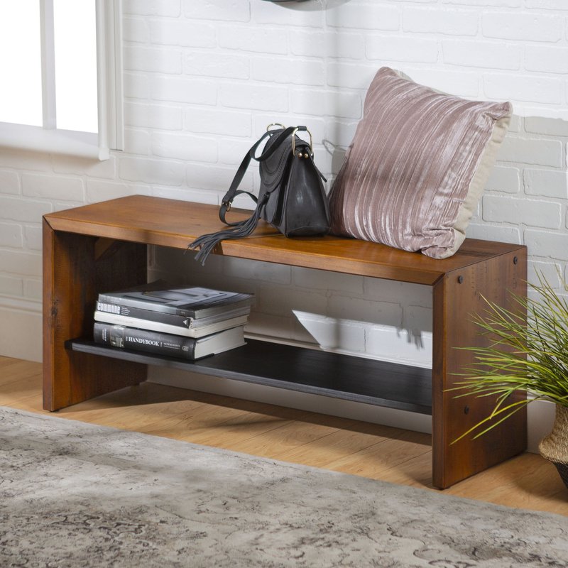 Solid Wood Shelves Storage Bench