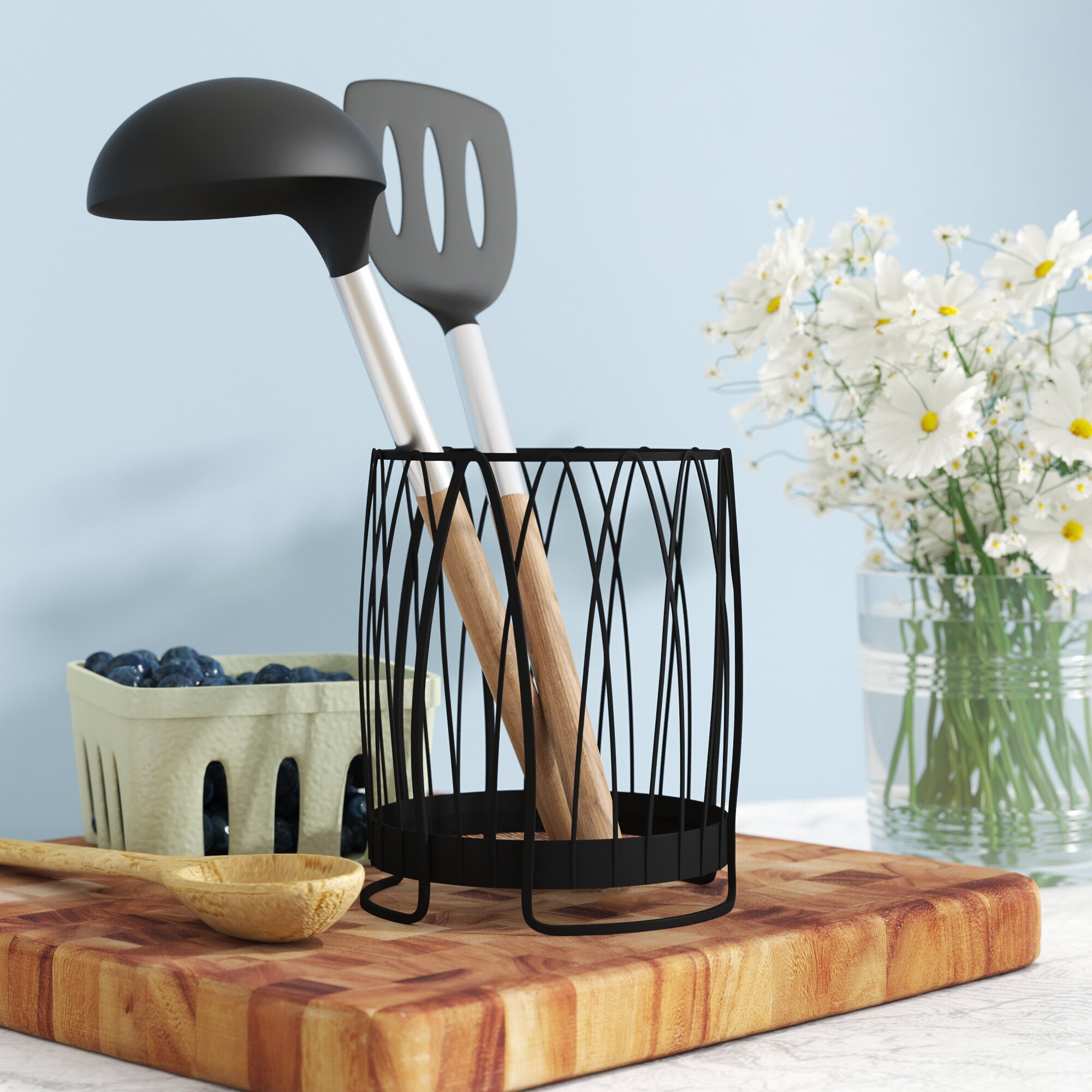 How To Choose A Utensil Crock Foter   Stylish Black Round Utensil Holder 