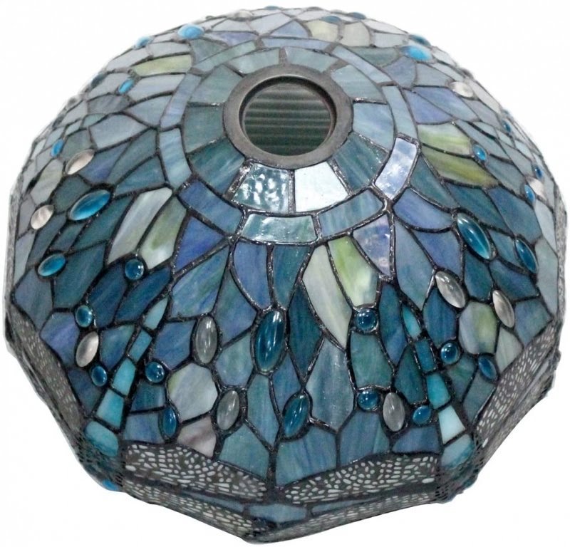 Tiffany Lamp Shade Replacement W12H6 Inch Sea Blue Stained Glass Dragonfly Lampshade Only Center Circle Hole 4.2CM Fit for Floor Arch Lamp Torchiere Lamp Ceiling Fixture Pendant Light S147 WERFACTORY