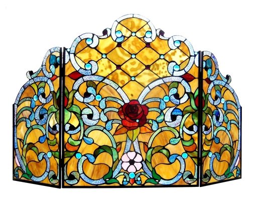 Victorian Style 3 Panel Glass Fireplace Screen Victorian Style 3 Panel Glass Fireplace Screen
