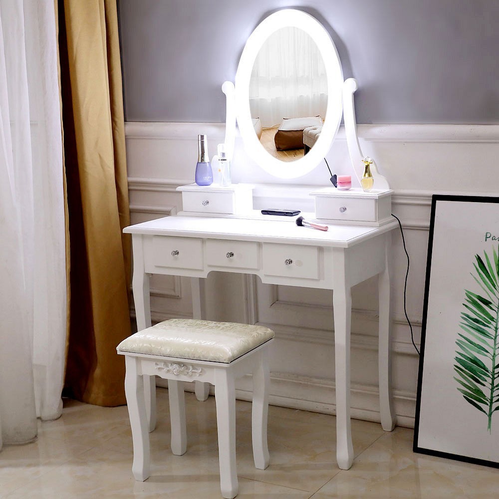 west end vanity set with stool and mirror