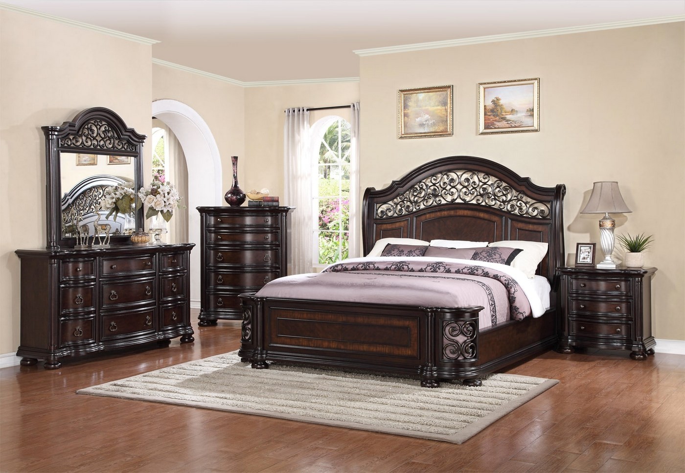 wood and wrought iron bedroom furniture