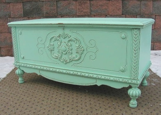 Aqua cedar blanket chest trunk shabby chic painted furniture 1