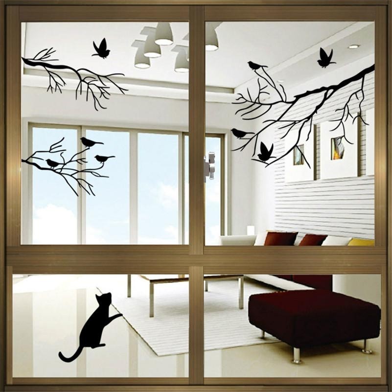 Black bird tree branch glass window stickers home