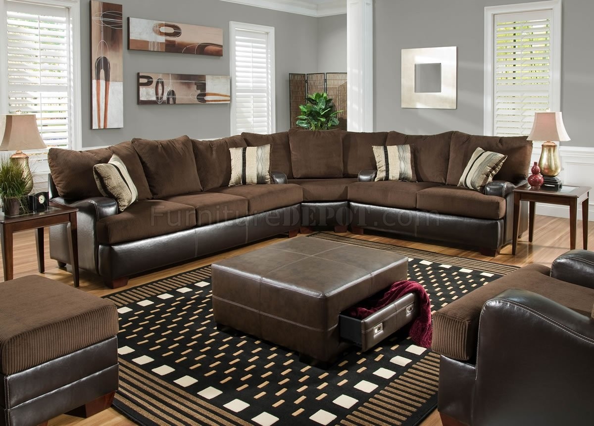 brown leather and fabric sectional sofa