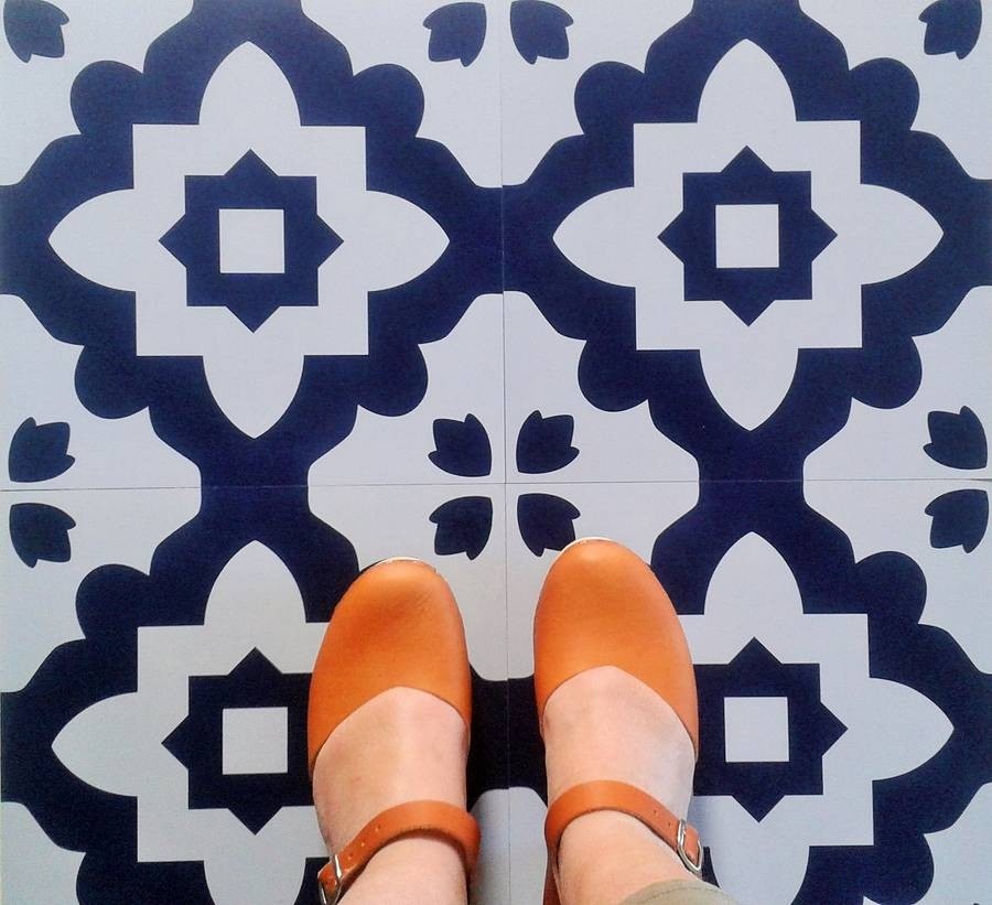 Casablanca blue vinyl floor tiles by zazous