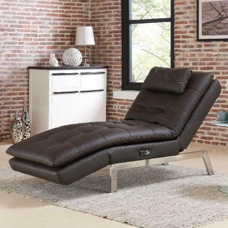 Chaise Lounge Chair Indoor Brown Cushion Recliner Faux 