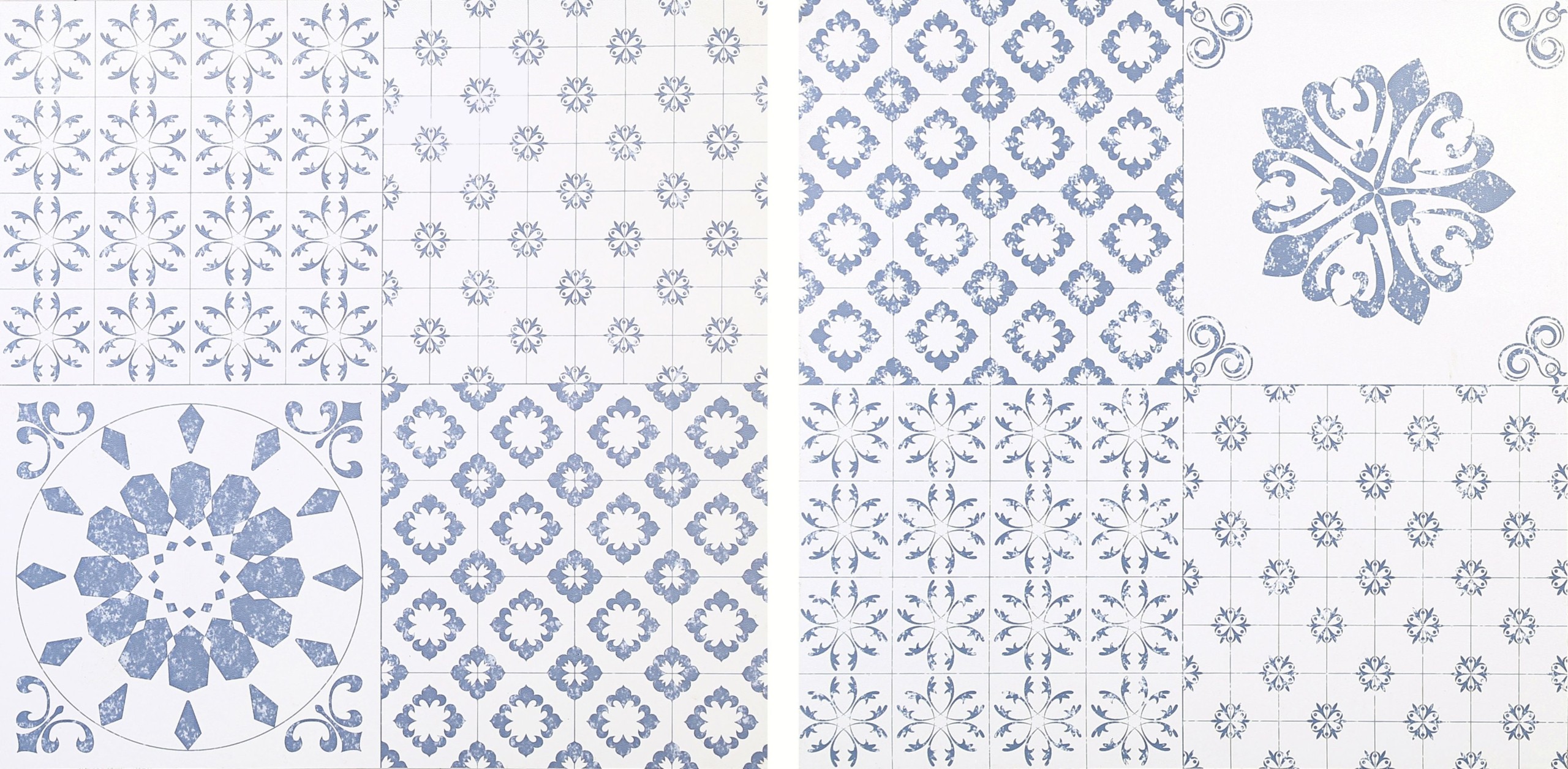Colours blue white patchwork effect self adhesive vinyl