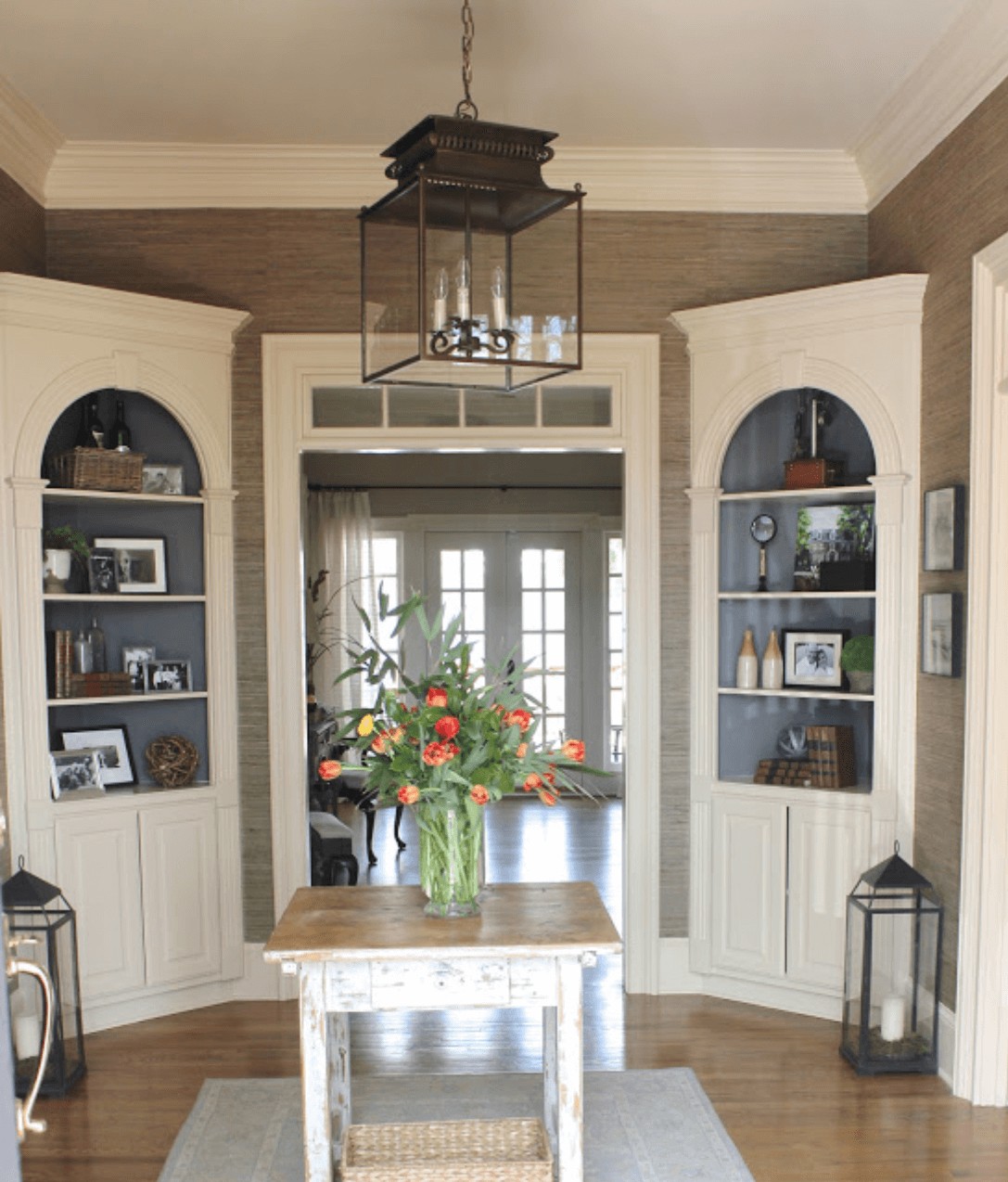 Elegant Dining Room with Custom Built-In Corner Cabinets