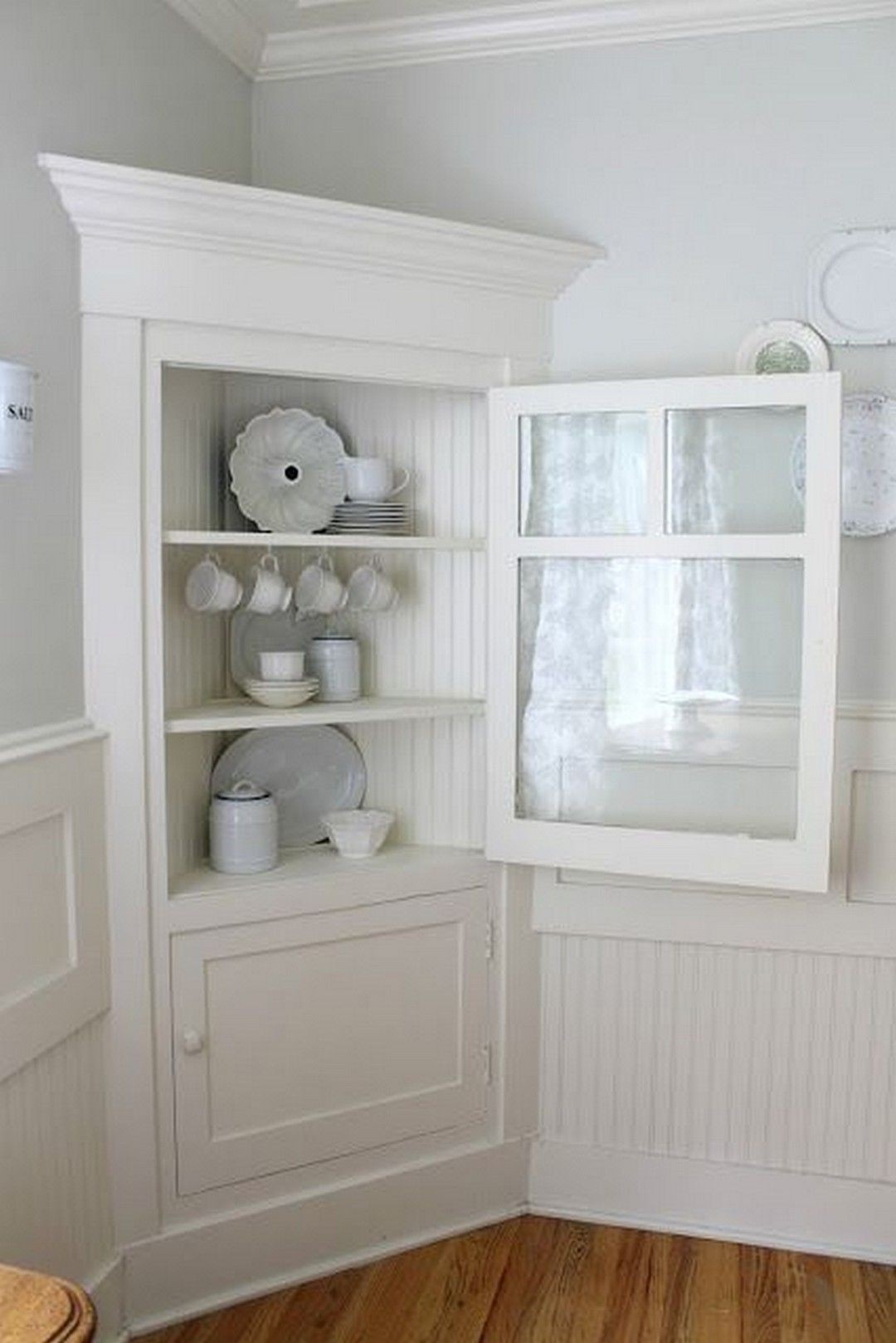 Elegant White Corner Hutch Cabinet for Dining Room