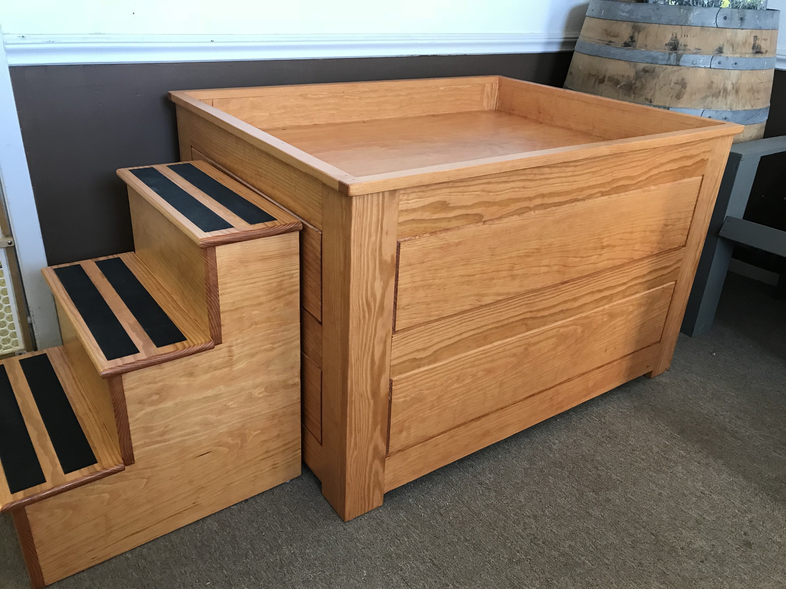raised dog bed with stairs