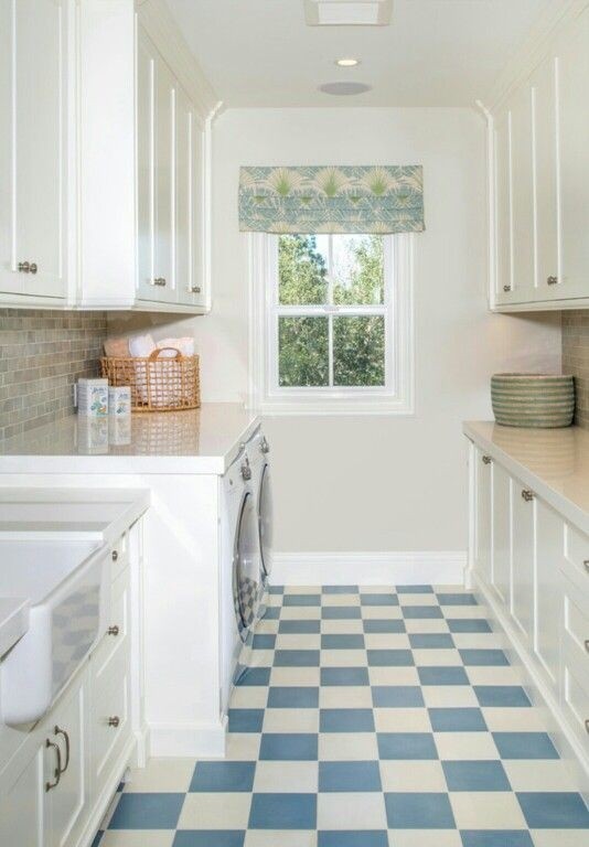 Laundry room with fabulous blue and white checkered