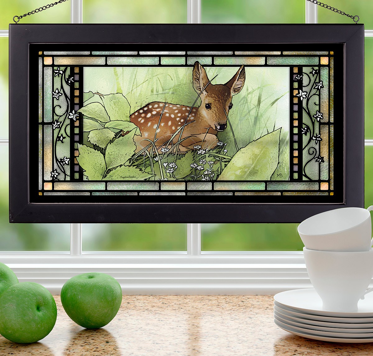Mosaic fawn stained glass wall art