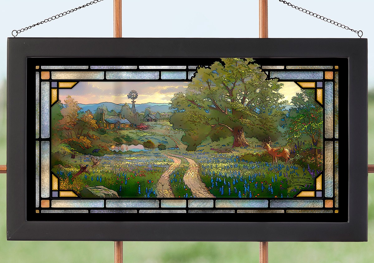 Mosaic hillside stained glass wall art