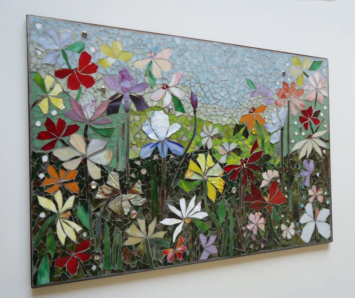 Mosaic wall art stained glass wall decor floral garden indoor