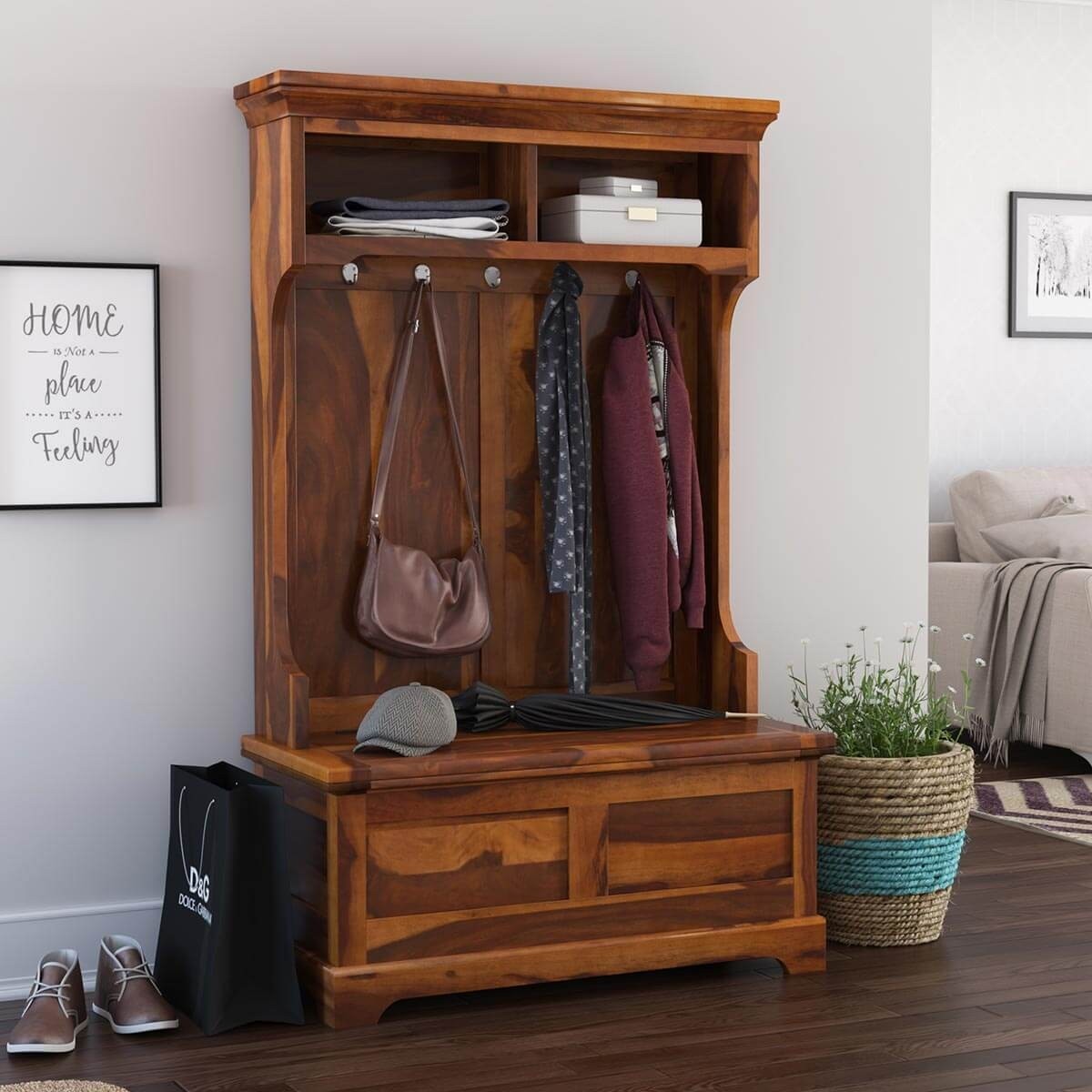 Entryway Hall Tree With Bench Arthatravel Com   Owensville Rustic Solid Wood Entryway Hall Tree Bench With 