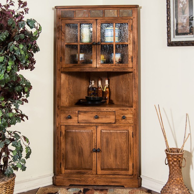 Rustic Wooden Corner China Cabinet for Dining Room