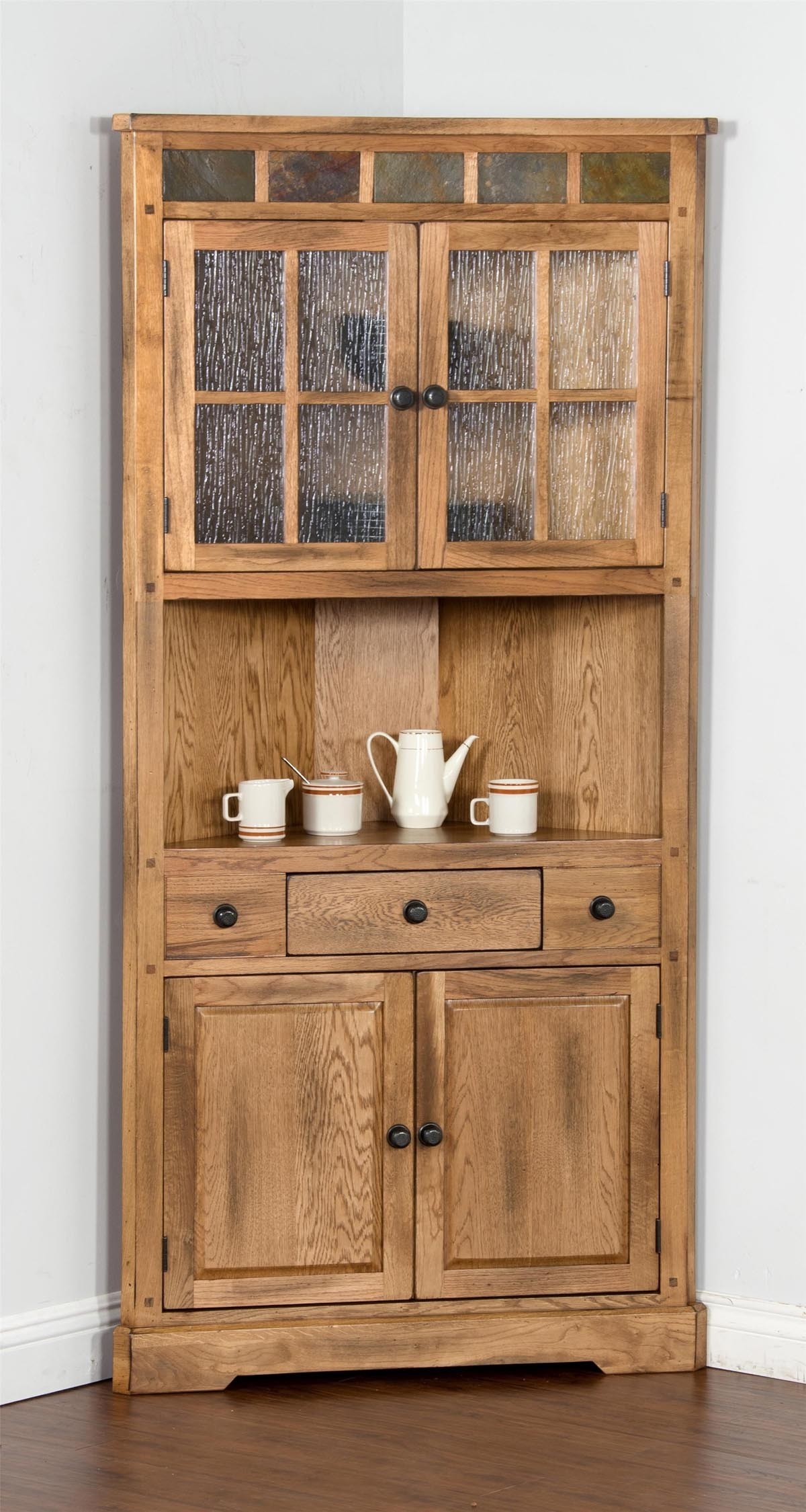 Rustic Wooden Corner Hutch Cabinet for Dining Room Storage
