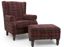 Tartan Check Fabric Sofa Wing Back Fireside Tub Armchair Occasional Lounge Chair 