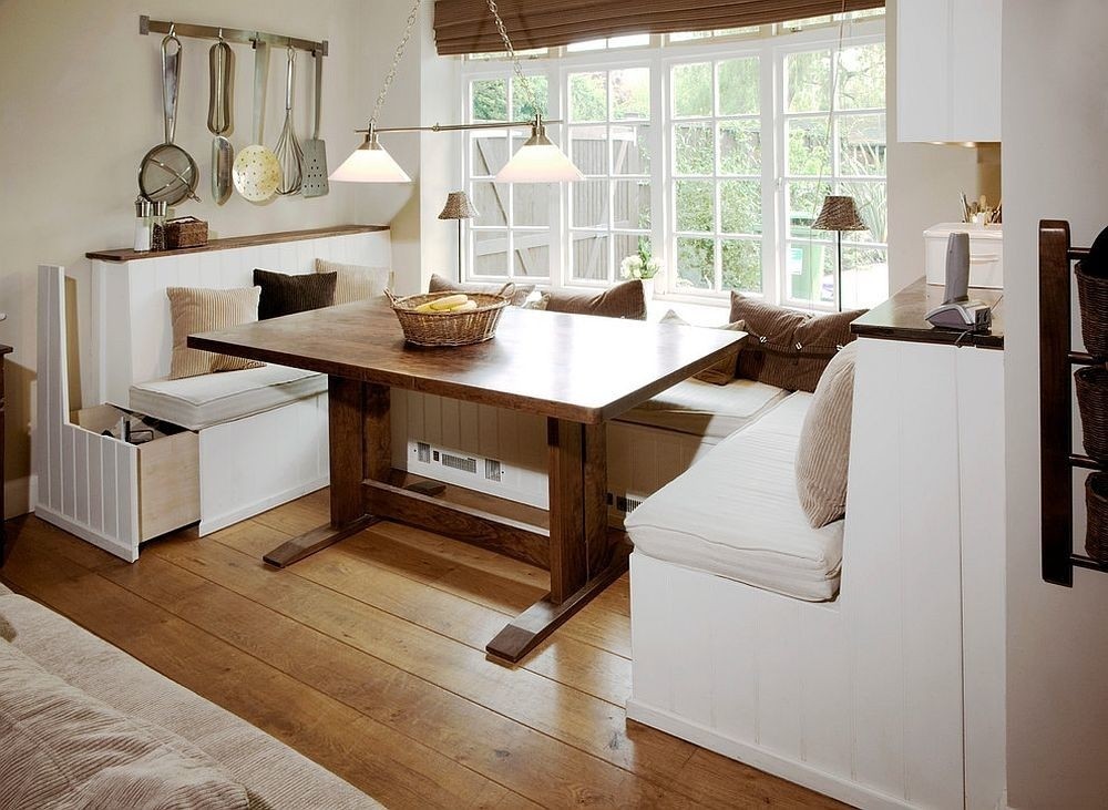 creating shelves underneath a kitchen table