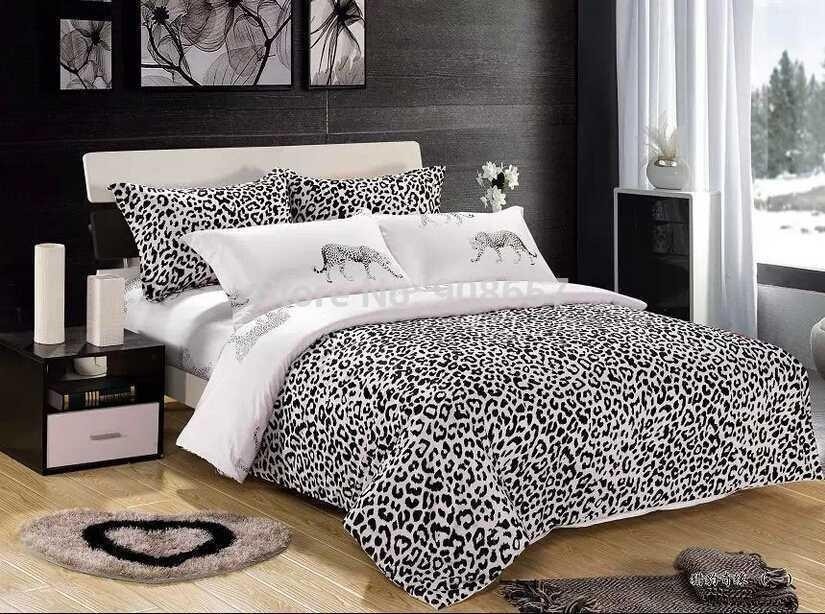 2017 black white leopard skin animal print bedding set oil