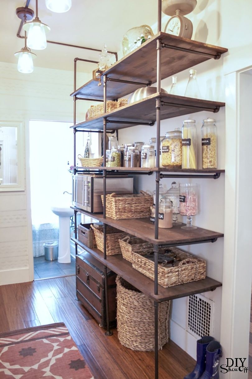 45 diy pantry shelves built with pipe fittings 1