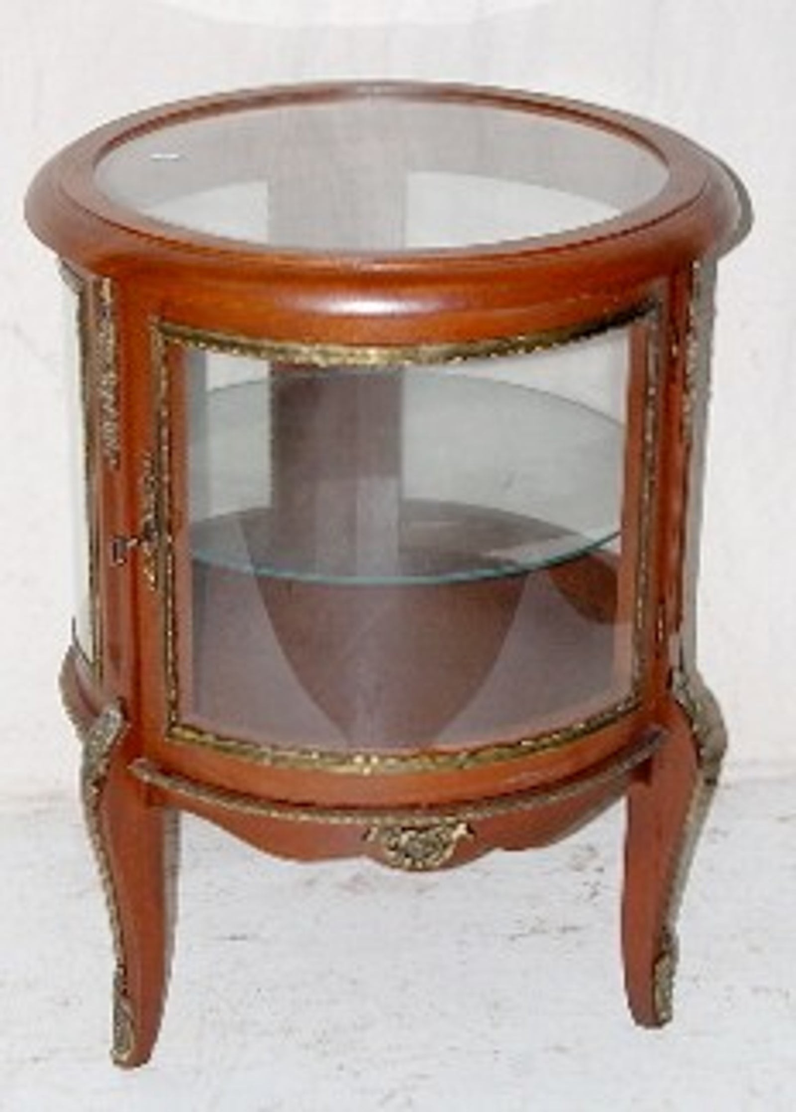 85 small round curio cabinet end table