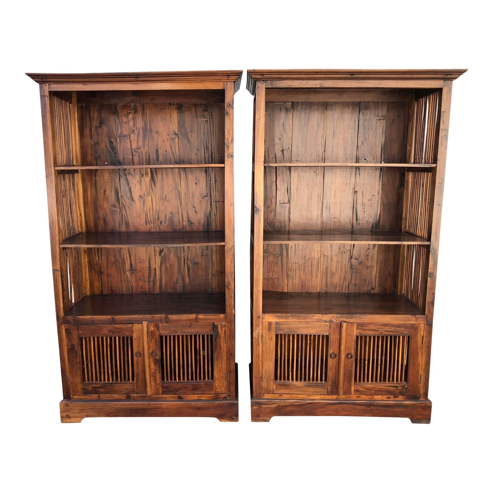 Asian balinese reed bookcases a pair design plus gallery