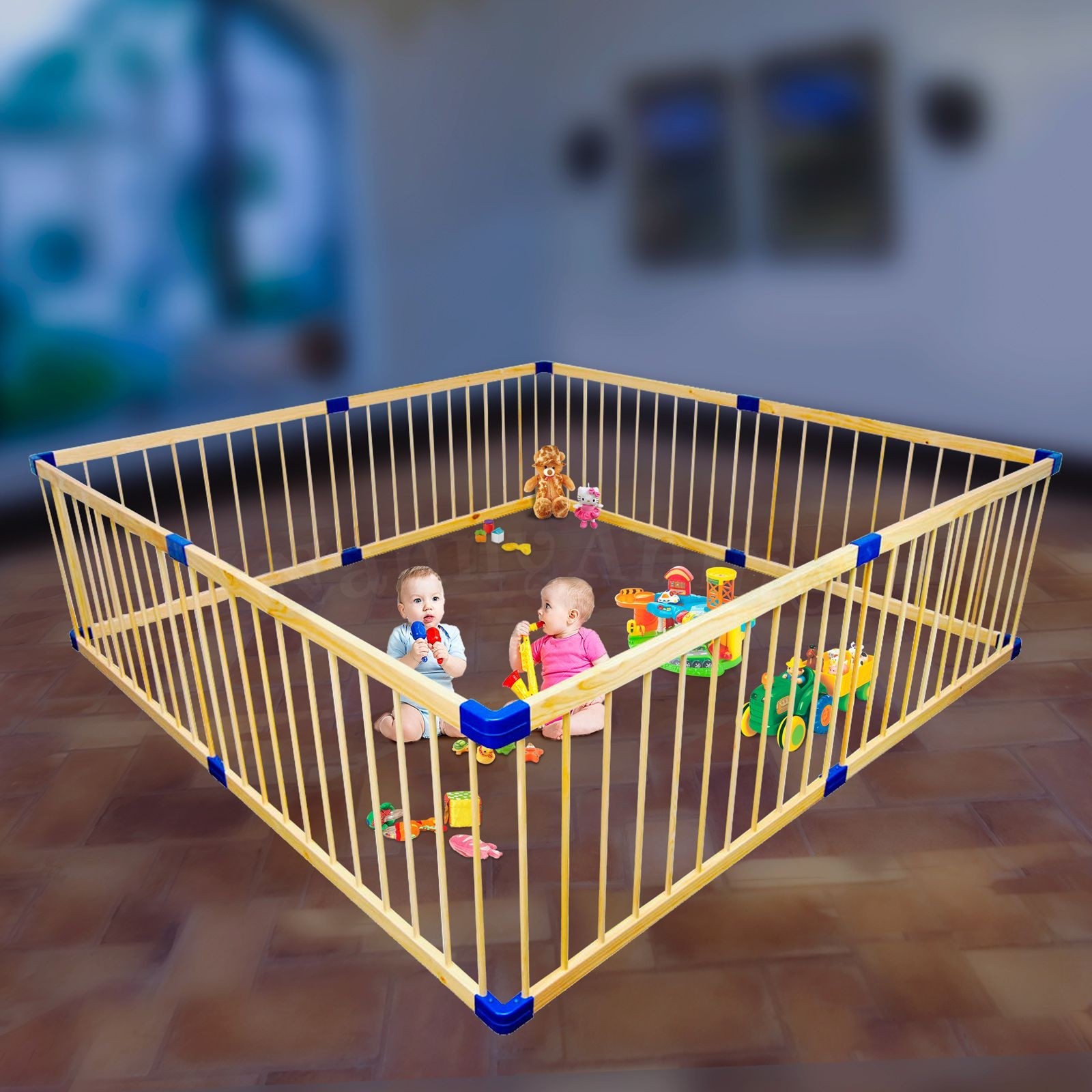 Baby Kids Toddler Big Wooden Playpen Safety Gate Divider 4 