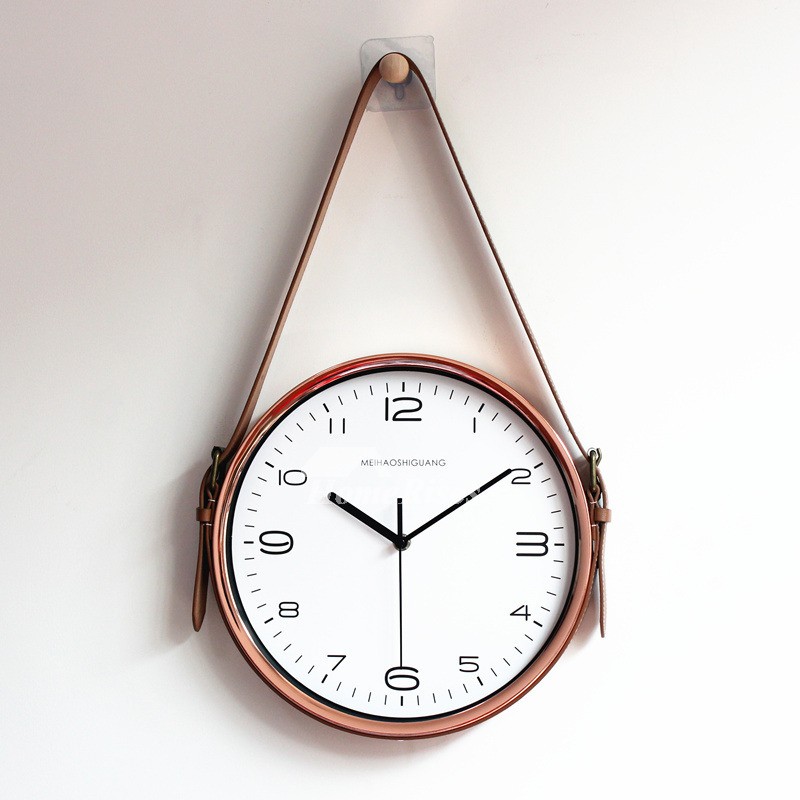 Cheap wall clocks 10 12 15 inch hanging leather metal