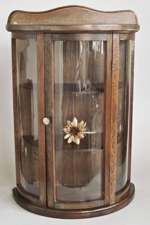 Curved glass curio cabinet mini wall hanging or tabletop 13