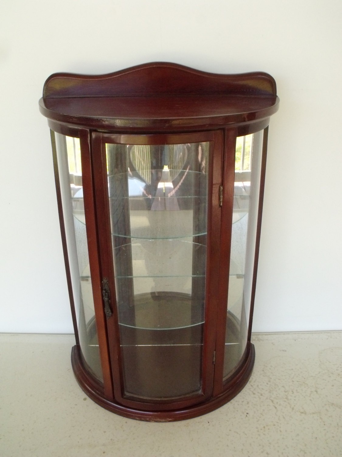 Display case wood glass curio cabinet wall mount or table