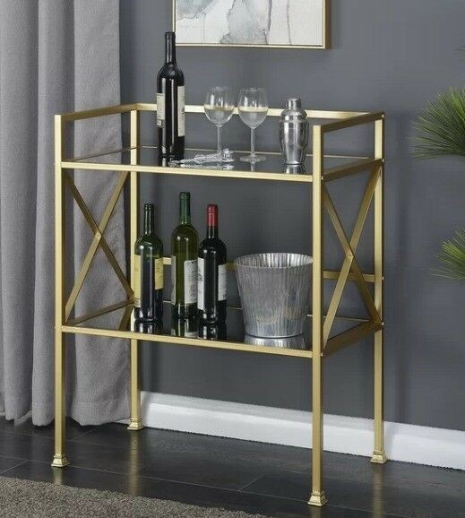 Gold mini bar serving table console mirrored 2 tier buffet
