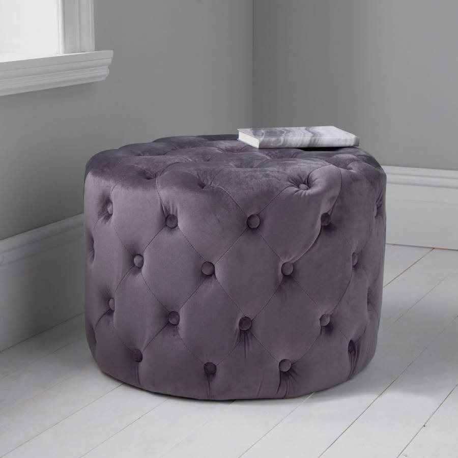 Grey tufted velvet stool 60x42cm brandalley