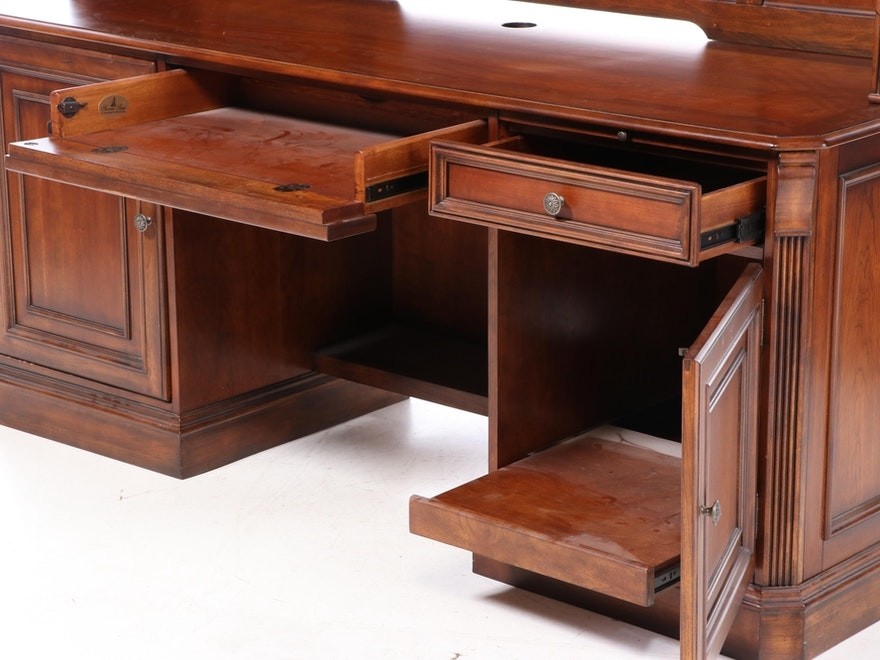 Hooker seven seas walnut kneehole desk with bookcase 4