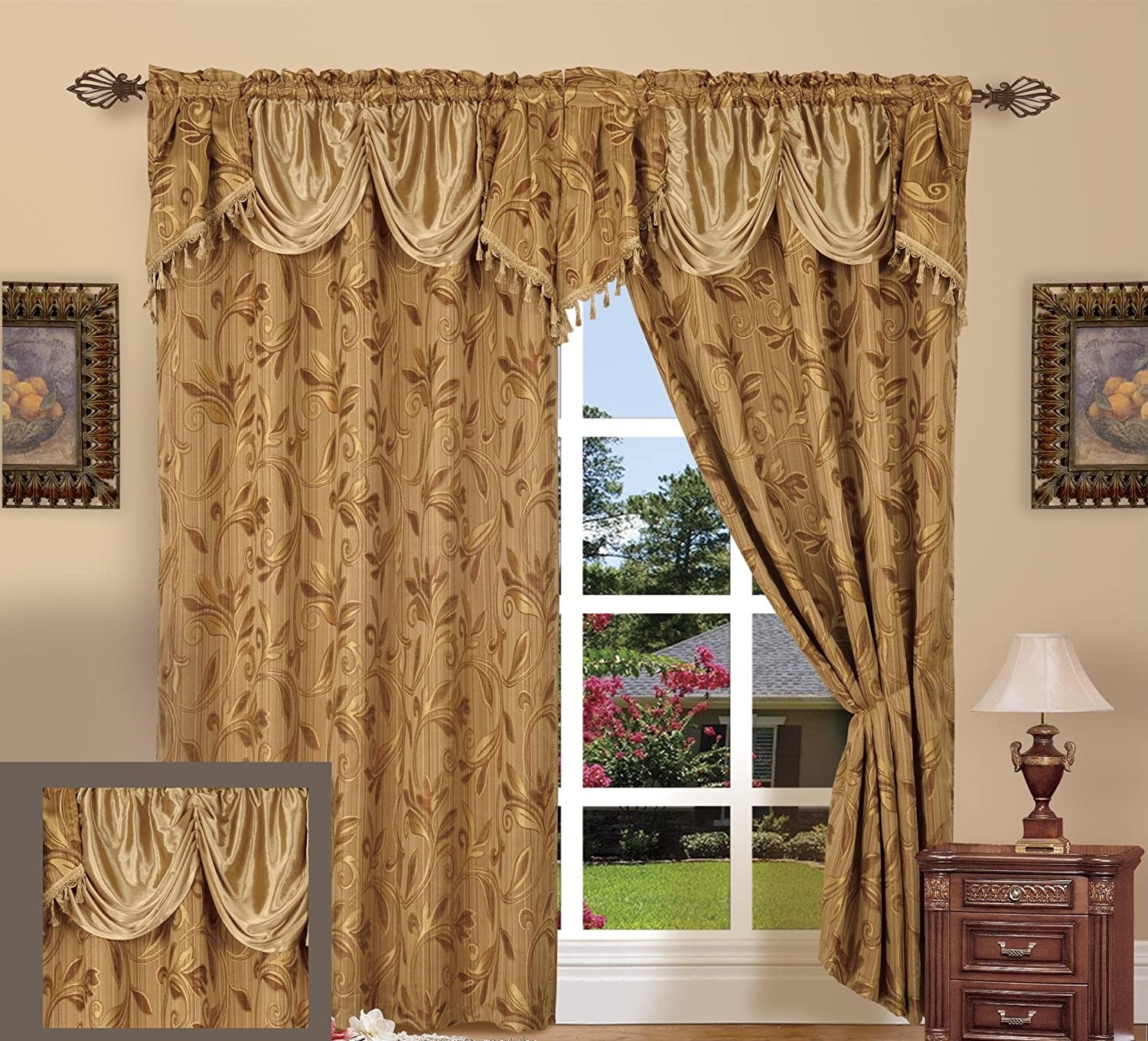 Drapes With Attached Valance Ideas On Foter   Jacquard Curtain Panel Set With Attached Valance 55 X 84 