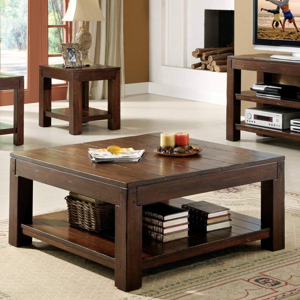 Large Square Dark Wood Coffee Table Sets 