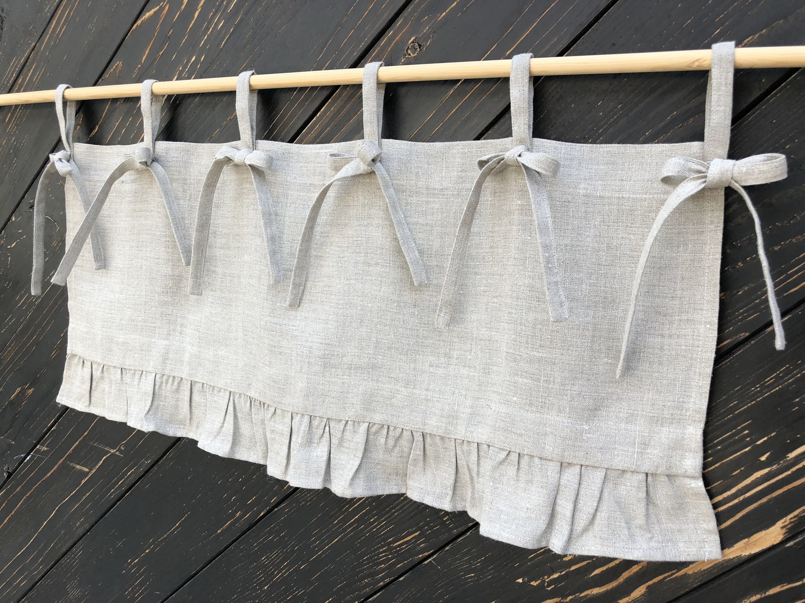 Linen curtains french country chic cottage ruffle valance