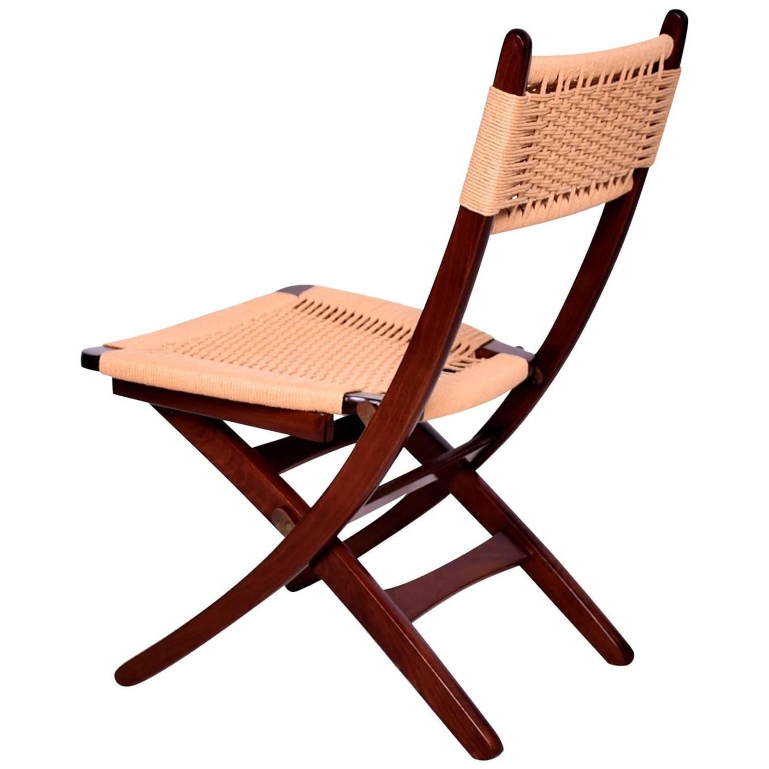 Mid Century Danish Modern Rope Folding Chairs Wegner Style 