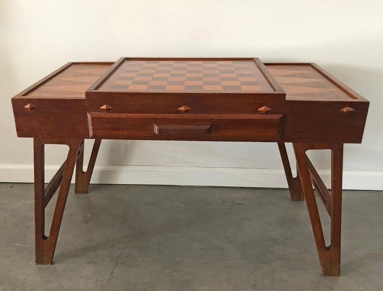 Midcentury danish modern teak game table for sale at 1stdibs