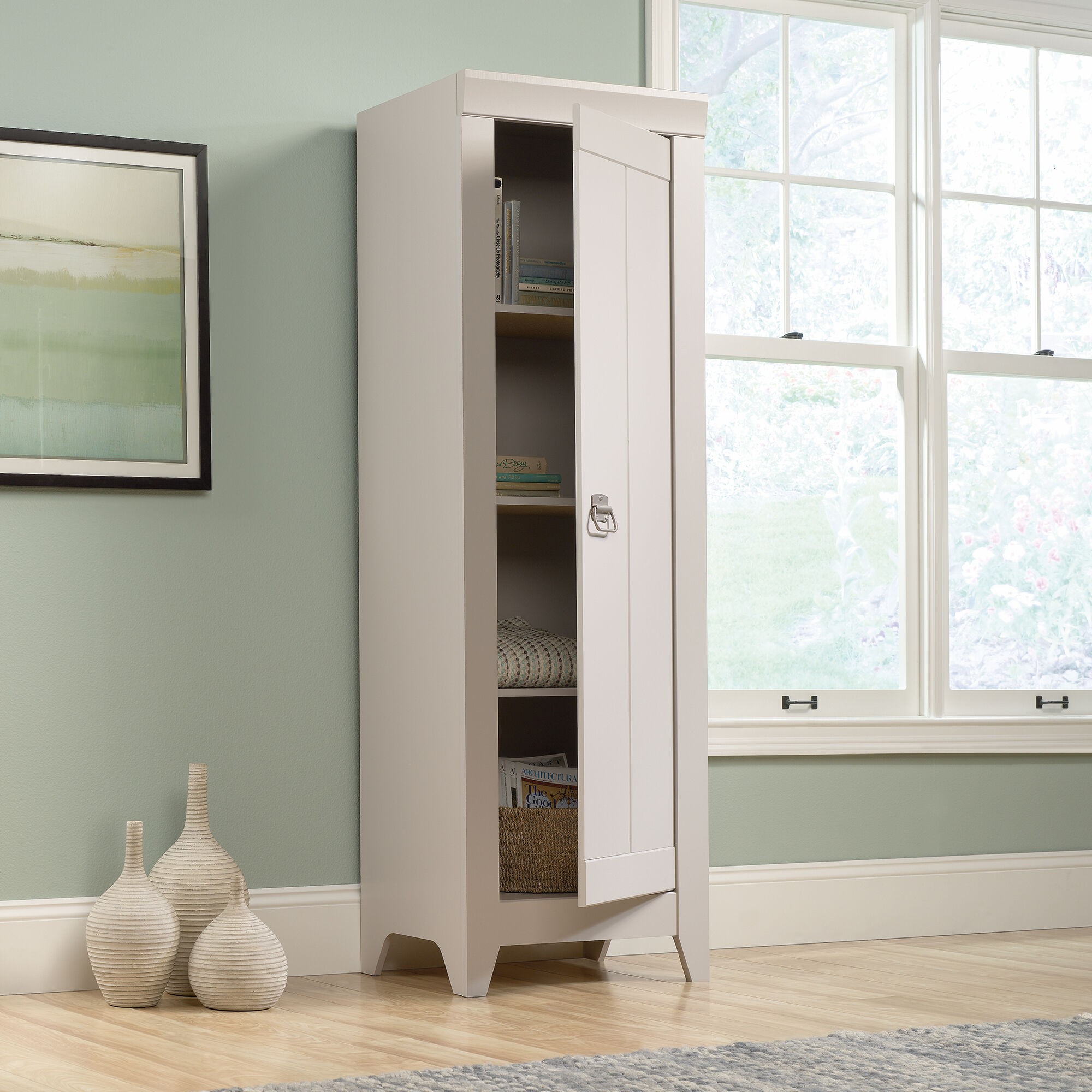 Narrow storage cabinet with doors