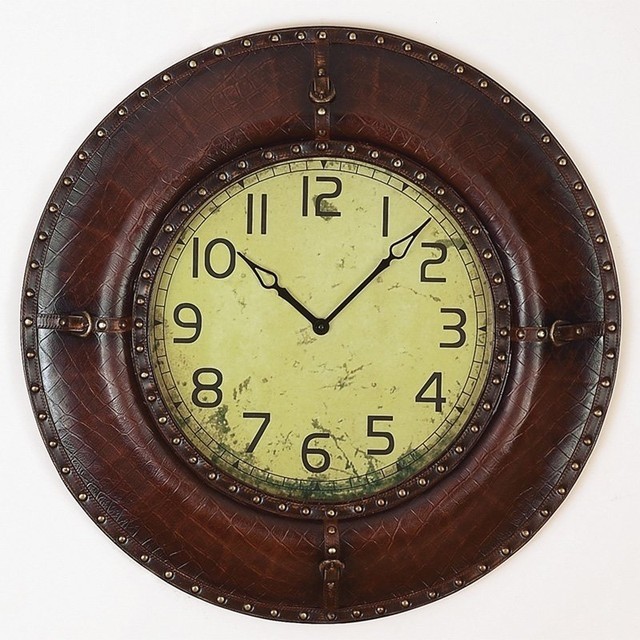 Round western leather wall clock traditional wall
