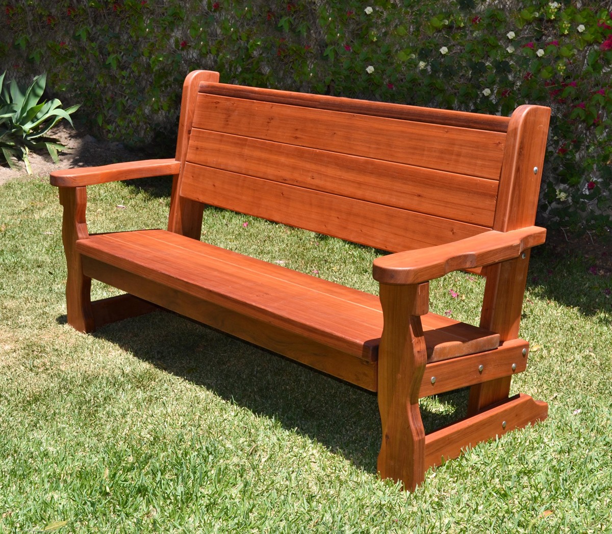 Small outdoor bench with back