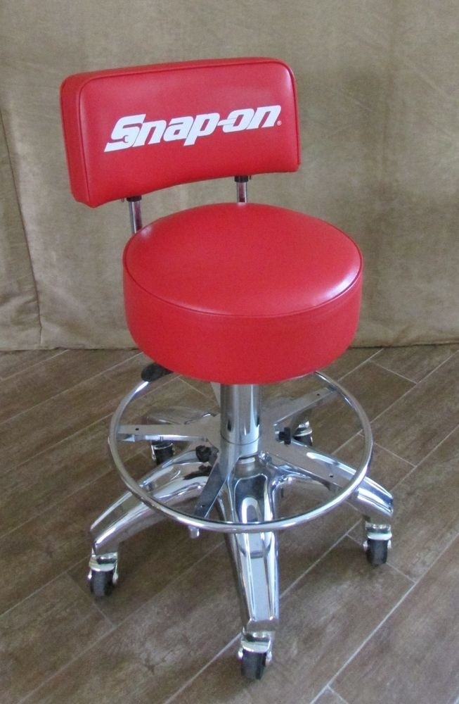 Snap on rolling stool back red chair tools shop man