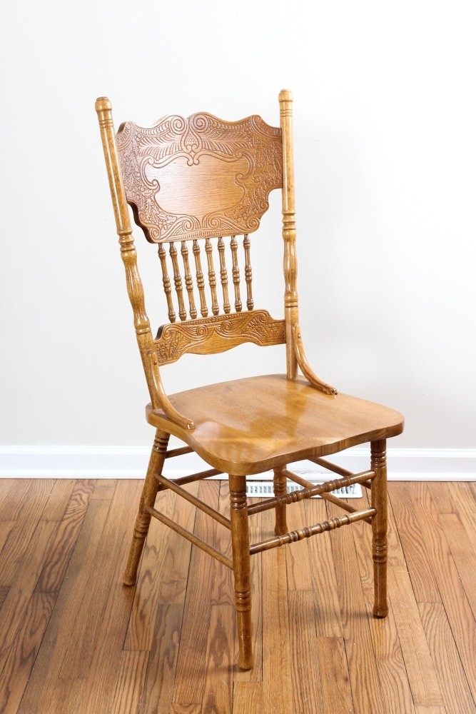 Vintage oak press back dining chairs ebth