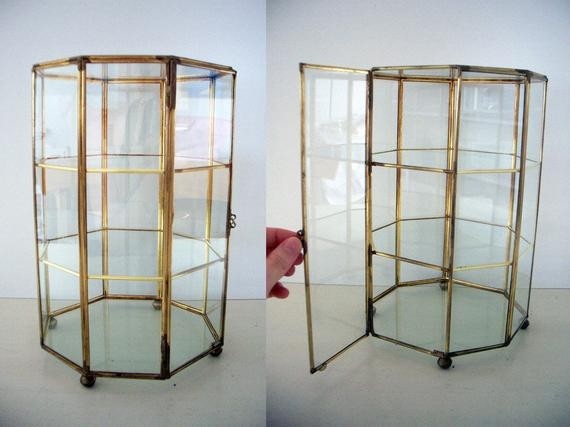 Vintage table top glass curio cabinet display case