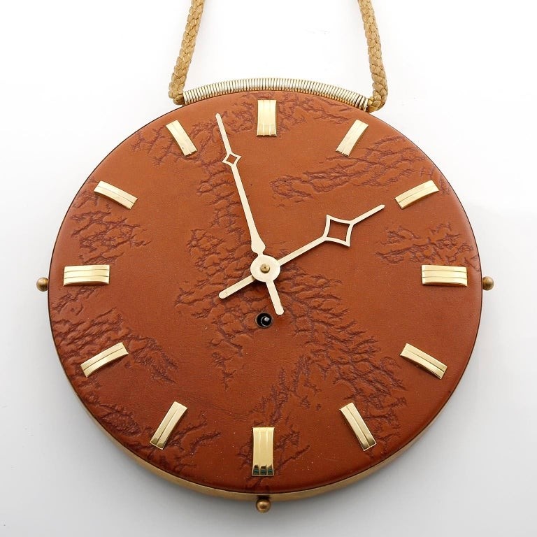 Wall clock leather brass 1960s for sale at 1stdibs