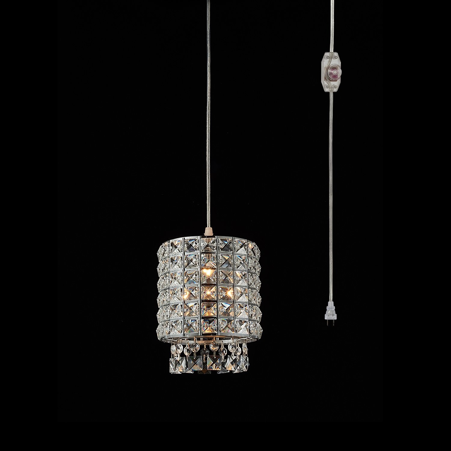 1 light portable hanging plug in pendant silver chandelier